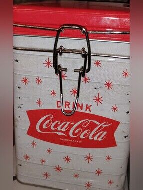 Coca Cola Red & White Retro Metal Food Storage Canister with Clasp